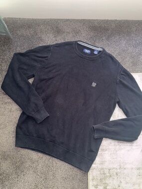 Chaps Knit Pullover Sweater Men's L Black Cotton Crew Neck